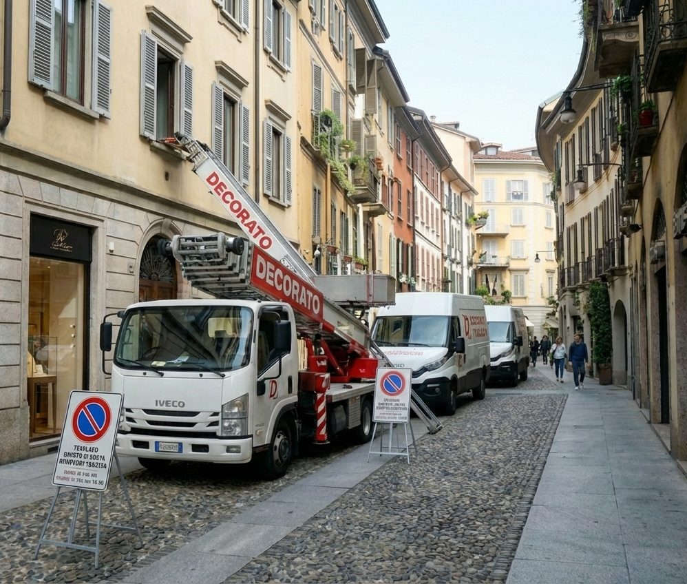 Mezzo Decorato al lavoro nel quartiere Sempione a Milano